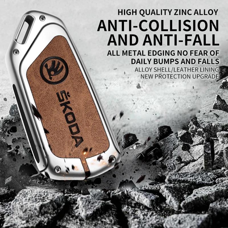 2025 Neue Hochwertige Leder Auto Schlüsselhülle Abdeckung Für Skoda Superb A7 Kodiaq Octavia A8 2021 Leder Schale Schlüsselanhänger Halter Keyless Zubehör