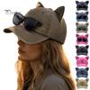Party Style Street Hat Cat Ear Trucker Hat, Baseball Cap with Detachable Sunglasses, Unique Adjustable Pilot for Outdoor Travel UV Protection