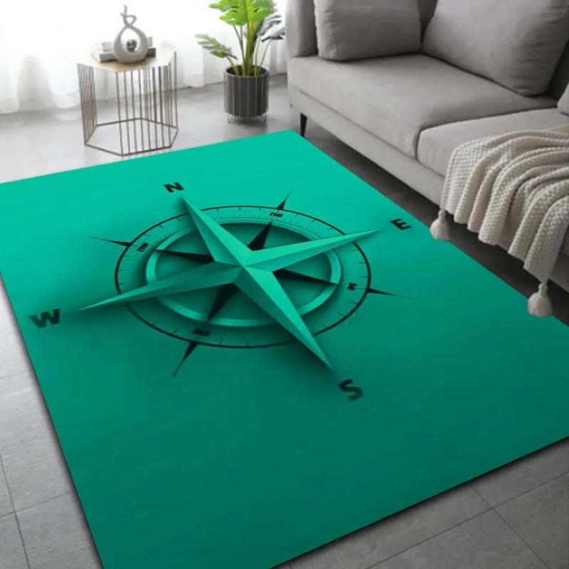 Compass Design Area Rugs Retro Nautical Style Star Map Pattern for Modern Living Room Home Decor