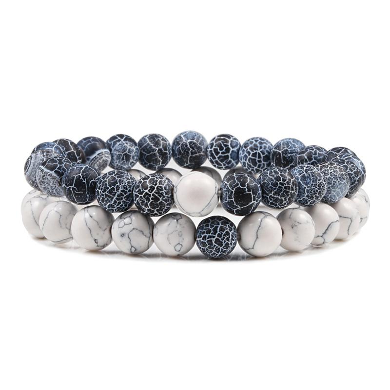 Conjunto pulseira casais distância preto branco natural lava pedra olho de tigre frisado yoga pulseiras para homens mulheres corda elástica jóias
