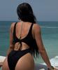 Women's Swimsuits Sexy Solid Color Back Tied One-piece Swimsuit Bikini Beachwear Bathing Suits
