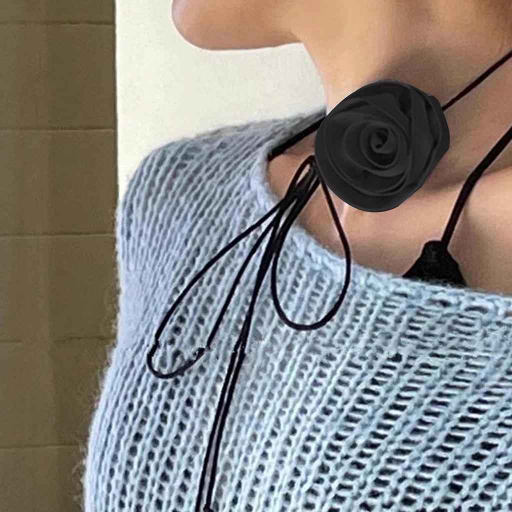Simple Rose Flower Neckband Choker Necklace Jewelry Women Clavicle Chain Necklace Temperament Long Strap Neck Chain