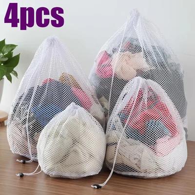 Drawstring Laundry Bag Coarse Net Washing Bags Dirty Clothes Organizer Pouch 4Pcs Set Laundry Bag For Washing Machine Household