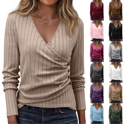 Jersey de Punto Casual de Manga Larga con Cuello en V para Mujer - Color