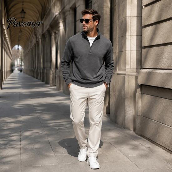 Versatile Weekend Wear Mens Quarter Zip Sweatshirt, Stand Collar Athletic Fleece Pullover, Ribbed Hem Cuffs, Casual Streetwear Hoodie Long Sleeve