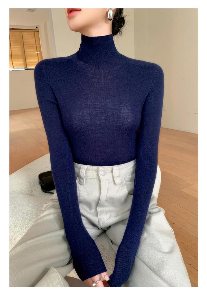 60-Count Yangzi High Neck Wool Sweater for Women - Fine Spun, Seamless, Thin Fit, Perfect for Spring & Autumn