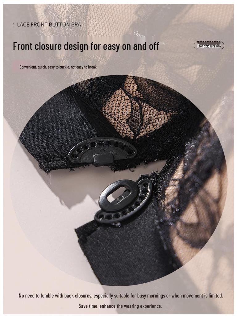 Front Buckle Lace Push-Up Bra - Wirefree & Anti-Sagging for Small Chests