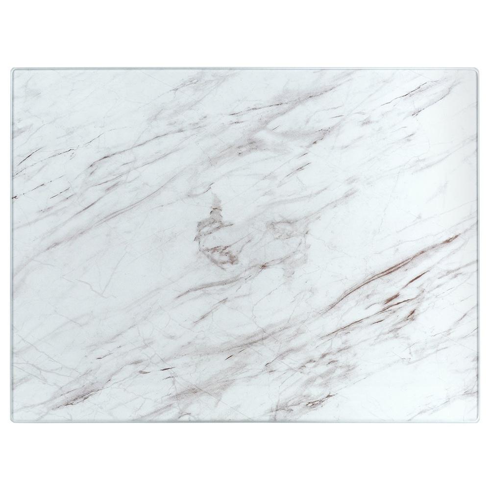 Glass Kitchen Cutting Board, Anti-Slip, White Marble, 30x40 cm