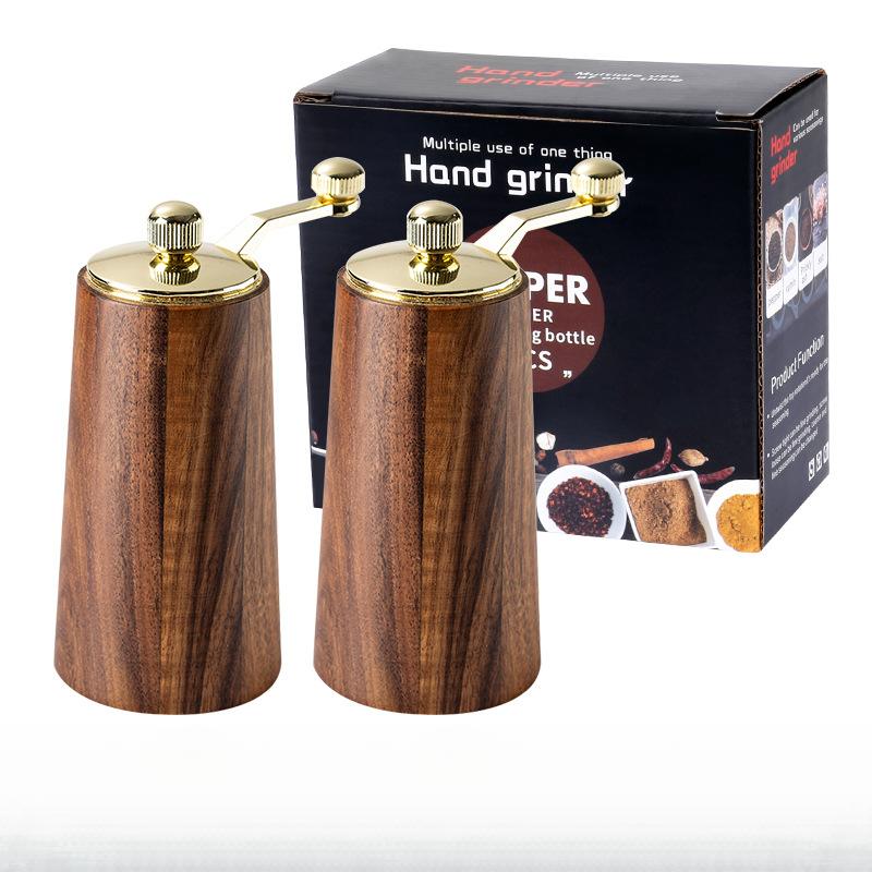 Acacia Wood Hand Crank Pepper Grinder, Manual Solid Wood Salt Spice Mill For Home Kitchen