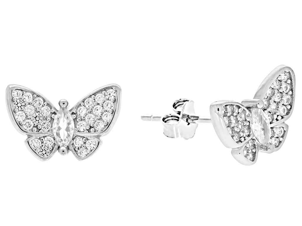 Silver Butterfly Earrings with Zirconia for Women Rhodium-Plated Studs Butterflies 925