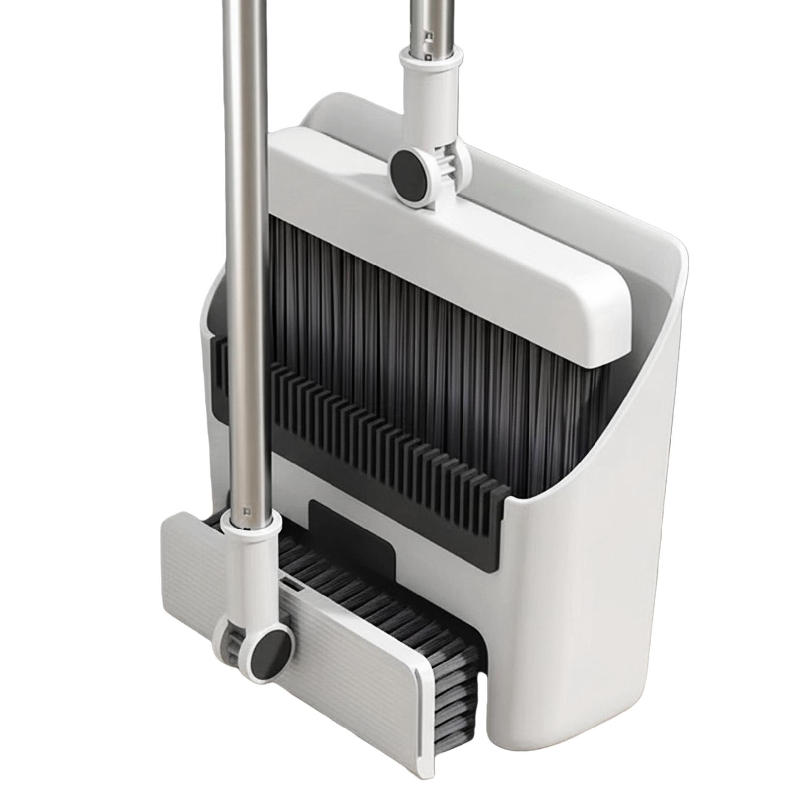 Broom and Dustpan Set Self-Cleaning Teeth Design Stand Up Broom and Dustpan for Home Office Indoor Outdoor Sweeping