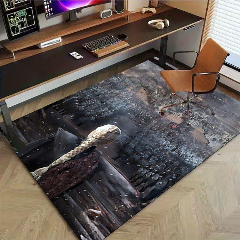 1pc Fire and Blood Office Carpet Chair Mats, Home Decor Mat Fantasy Theme Mat Durable Mat, Dragon Decor,Suitable for fantasy theme lovers