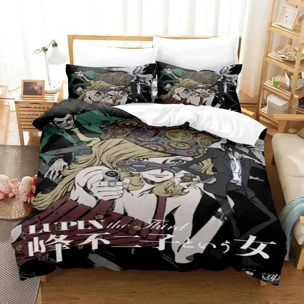 Anime Lupin Third Mine Fujiko Printed Bed Set Duvet Cover Pillowcase Bedding Set Linen Sheet Quilt Cover Full Queen King Size