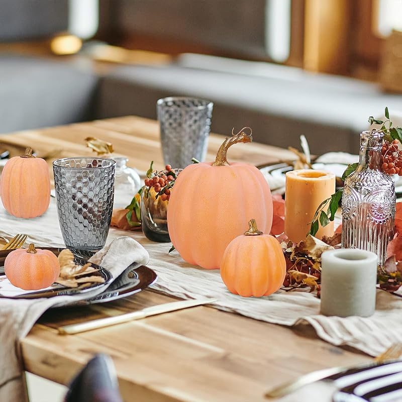 Winlyn 10 Pcs Assorted Artificial Orange Pumpkins Decorative Pumpkins Faux Light Orange Pumpkins Foam Pumpkins for Fall