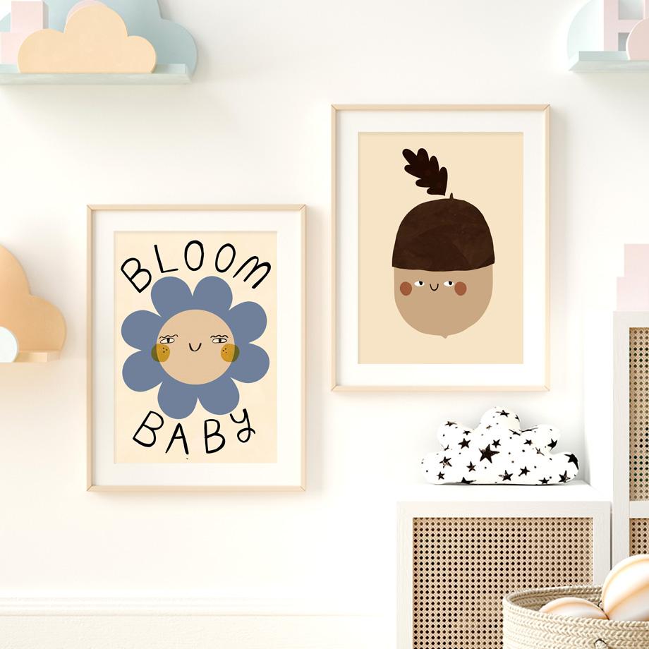 Cat Cherry Ice Cream Acorn Apple Sun Moon Fun Cartoon Vintage Poster Prints Wall Art Canvas Painting Kawaii Baby Kids Room Decor No Frame