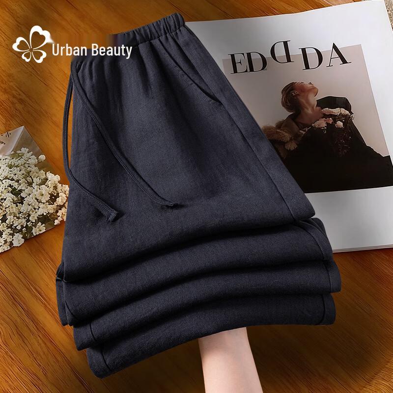 Women s Linen Blend High-Waist Wide-Leg Trousers M