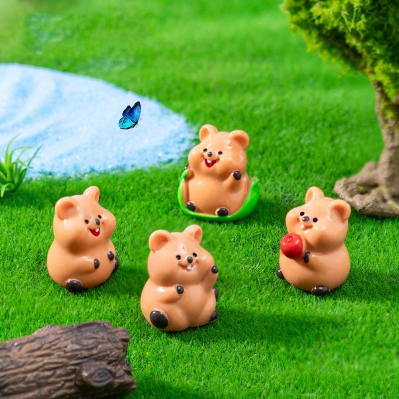 4Pcs Cute Miniature Quokka Statue Handcrafted Resins Desk Ornaments Perfect For Home Office Shelf Display Garden Decors