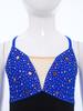 Cross Back Spaghetti Straps Girls Dance Dress Color Block Sparkly Rhinestones for Figure Skating