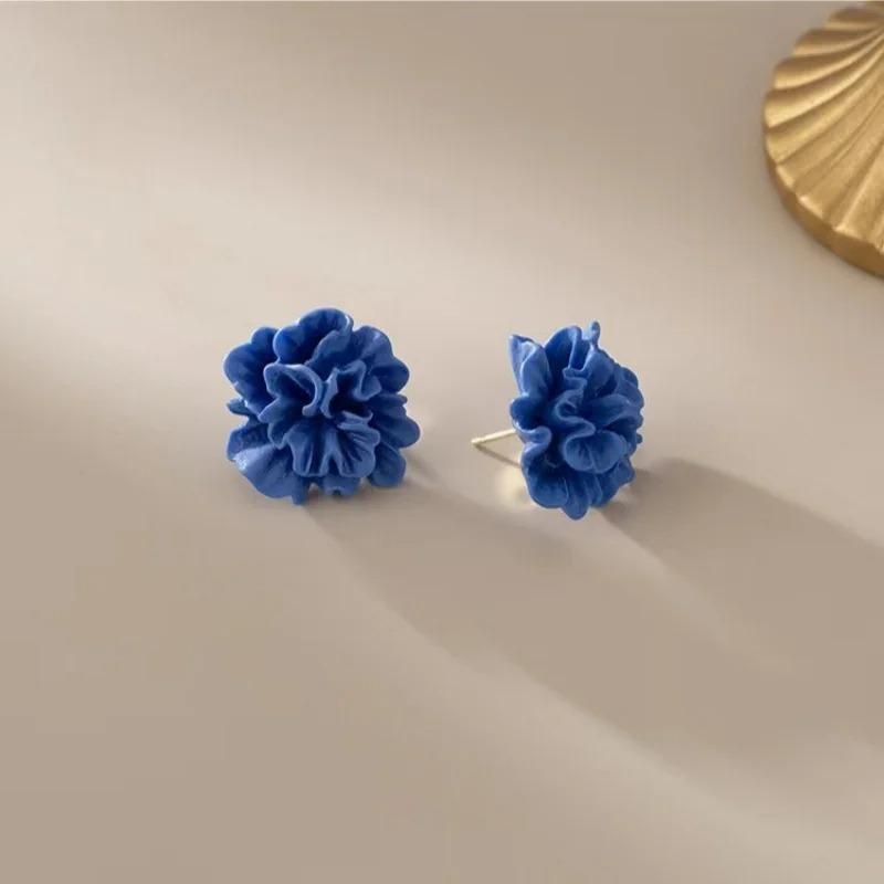 2025 Sweet Cute Blue Flower Stud Earring Resin Charm Temperament Earrings for Women Girls Fashion Wedding Party Elegant Jewelry