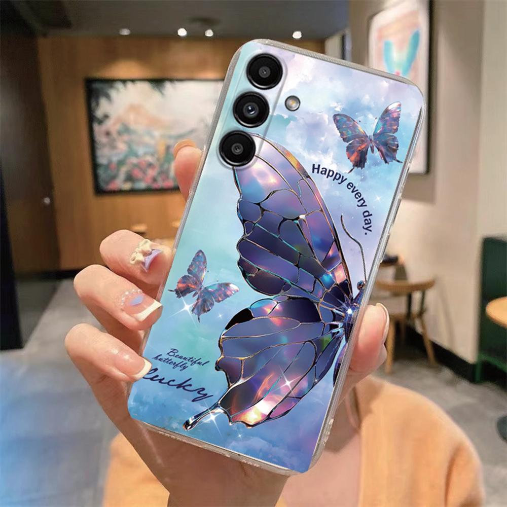 Phone Case For Samsung Galaxy A55 A54 A14 A34 A24 A25 A35 A10 A22 A32 A21S White Leopard Marble Artistic Transparent Clear Cover