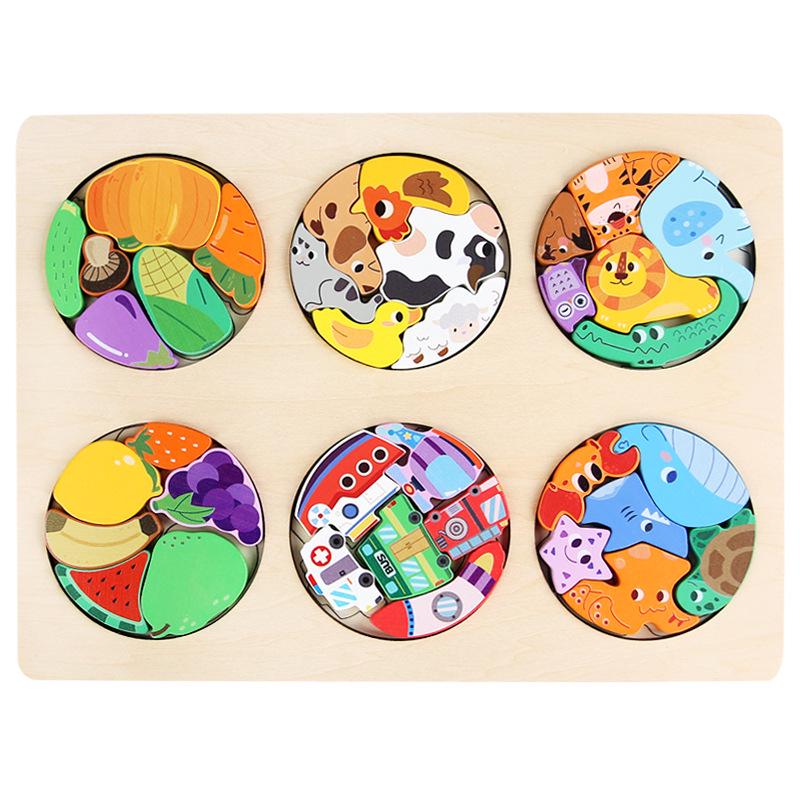 

Деревянный шестиугольный пазл с животными: Развивающая игрушка для детей 2-6 лет