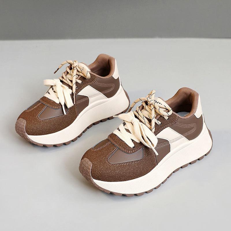 

Women s Chunky Leather Sneakers Fashion Mix Color Platform Sports Shoes Women Casual Thick Sole Running Shoes Mujer 35