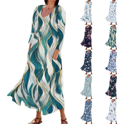 Rochie casual pentru femei, cu imprimeu floral, mânecă trei sferturi, buzunare confortabile