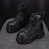 Women's Summer Hollow-Out Leather Boots: British-Style High-Platform Thick-Soled Cool Footwear, Mesh-Trimmed Women's Sandal-Boots