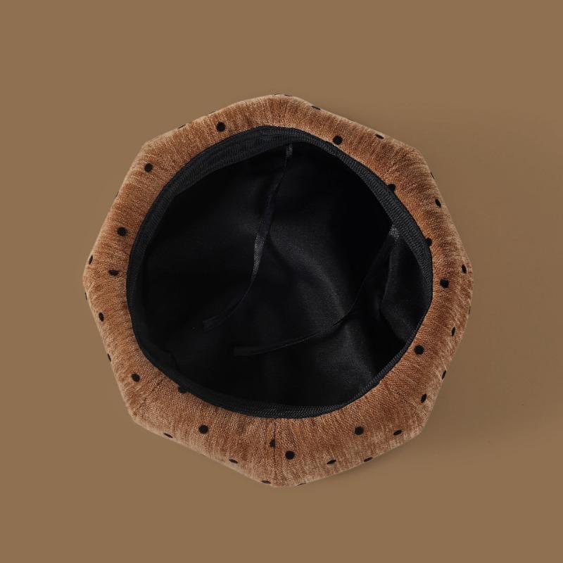 Women Vintage Polka Dot Beret Autumn Winter Versatile Pumpkin Hat