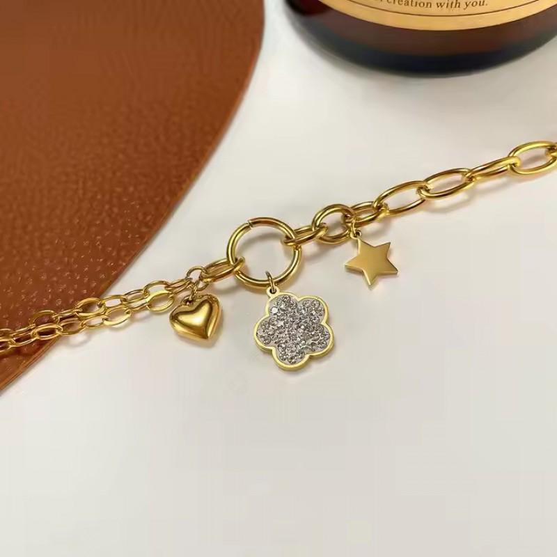 Titanium Steel Heart Star Flower Link Chain Bracelet Women Elegant Luxury Fashion Jewelry