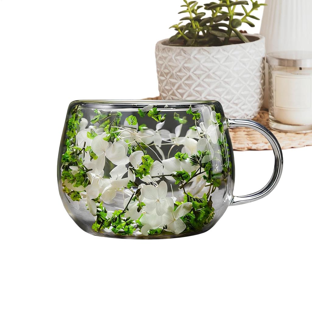 Dried Flower Double-Layer Glass Cup 300ml Heat-Resistant Dried Flower Glass Drinking Cups Coffee Mug For Home Living Room