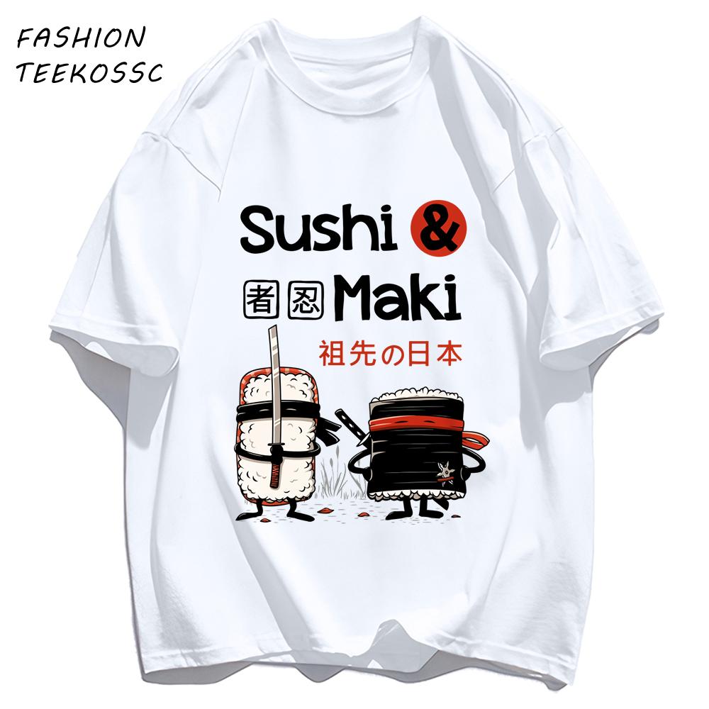 Sushi MakiS Japanese Cuisine Printing Men T Shirt Colour Casual Tops Cotton Trendy Tee Shirts Hip Hop Crewneck Man Clothes