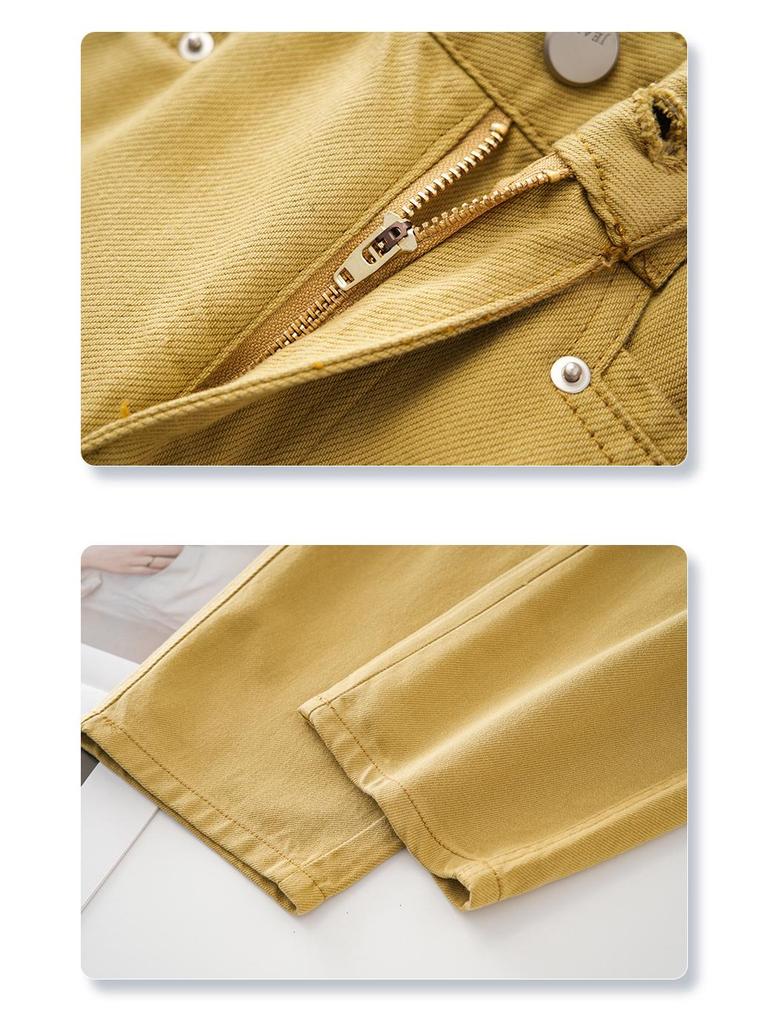 Women's Yellow Retro High-Waist Slimming Jeans, Spring 2025 Collection