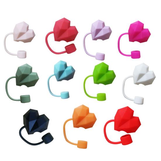 Multi-face Heart Silicone Straw Cap Reusable Straw Cover Leak-Proof Dust-Proof Straw Tip Fits 10mm Straws for Water Bottles And Tumblers