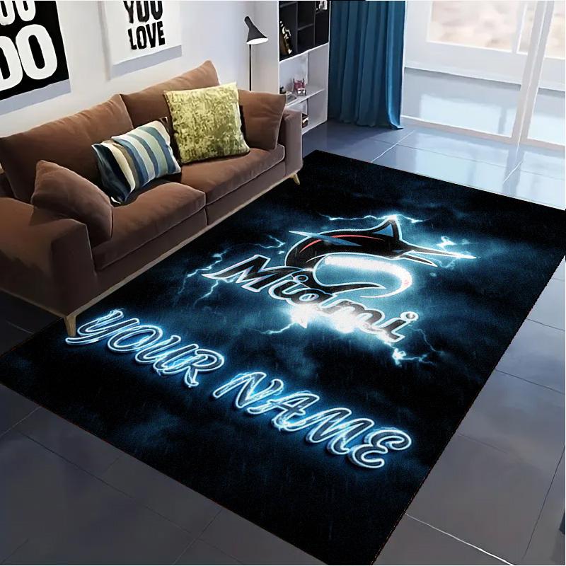 Name Custom Miami Marlins Logo Carpet Rug for Living Room Bedroom Home Sofa Decoration,Kids Play Non-slip Floor Mat