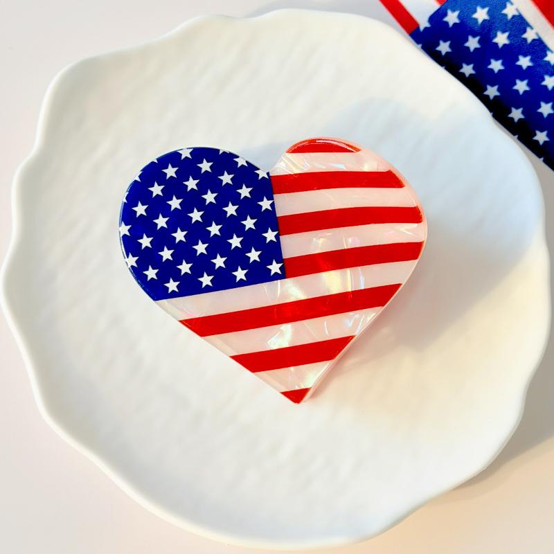 Usa Flag Heart Star Hair Claw Clips Patriotic Acrylic Hair Claws For Women Girls Independence Day Party Daily Hair Accessories