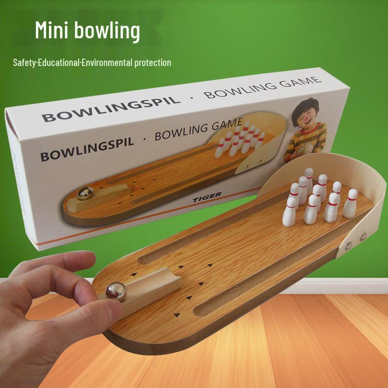 Wooden Educational Mini Bowling Game - Interactive Parent-Child Indoor Toy for Leisure and Stress Relief
