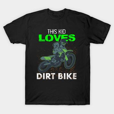 Men Black Print T-shirt Youth Motorcross, Boys Dirt Bike No-Cut Heat Transfer Print Cotton Tshirt