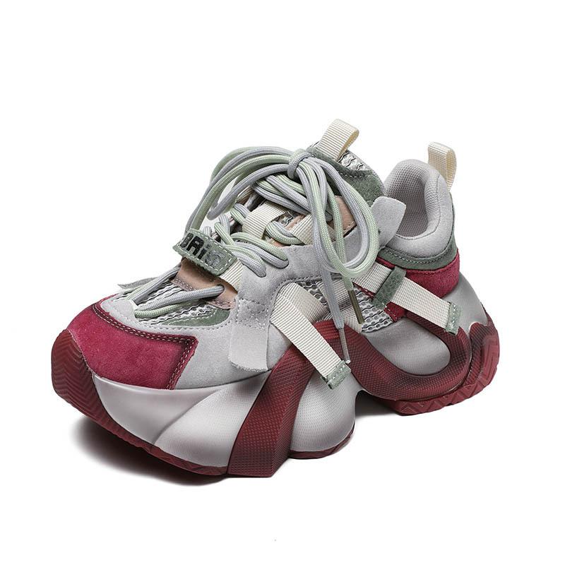 Fashion High quality 6cm Women Chunky Sneaker Fashion Summer Spring Autumn Flats Comfy Booties Shoes Leather Genuine Casual dad shoes