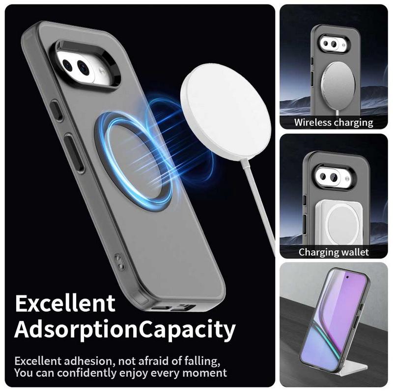 Solid Color Wireless Charge Magnetic Phone Case For Google Pixel 9A 9 Pro XL 8 Pro 8A Shockproof TPU Soft Edge Hybird Matte Hard PC Back Cover