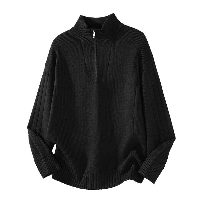 

Qiqiu Men s Clothing Slim Half-high Collar Sweater Men s Loose Functional Texture Zip-up Warm Knitted Outerwear Top Black 160/80A