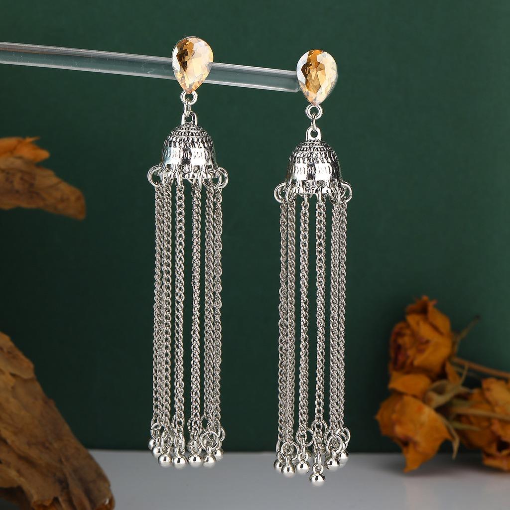 

Rhinestone Inlaid Earrings Vintage Drop Earrings Bell Tassel Earrings Hypoallergenic For Music Festivals Dates Friend Gatherings шампанского
