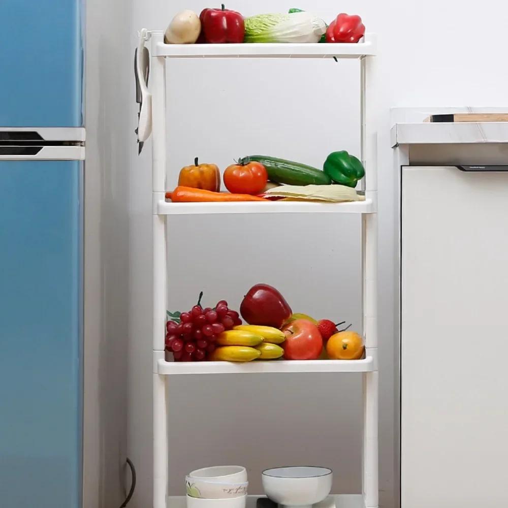 Kitchen Food Fridge Side Shelf Storage Rack 3/4 Layer Gap Holder with Wheels Trolley Plastic Shelf Bathroom Floor Rack Organizer