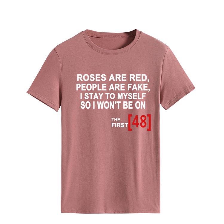 Roses Are Red Women's Loose Round Neck T-Shirt - Short Sleeve, Simple Design, 2021