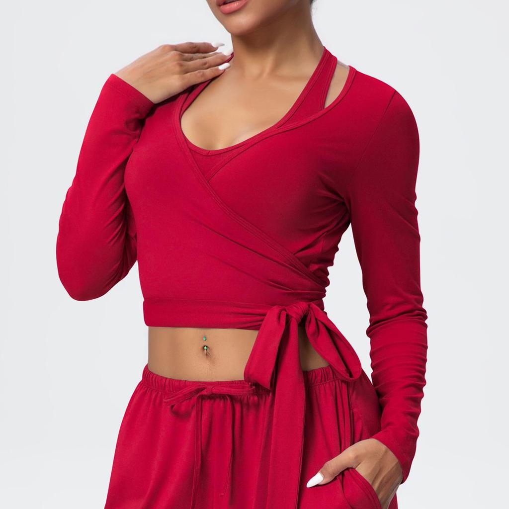European & American Breathable Wide-Leg Pants with Fitness Halter & Strappy Long-Sleeve Yoga Top