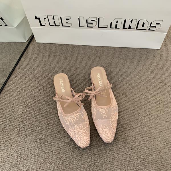 Fashion Shoes Woman 2025 Female Slippers Mules Sexy Butterfly-Knot Cover Toe Square Heel New Block Summer Slides Butterfly-knot Shoes Sq