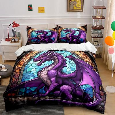 Purple Dragon Decor Set Soft Comfortable Duvet Cover Bedding Set Included 1*Duvet Cover & 2*Pillowcases, Gift
