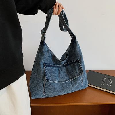 Stor kapasitet denimveske Dame Retro Skulderveske Crossbody-veske Pendler Tote Bag