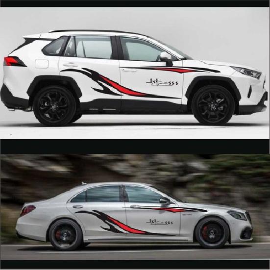 Car Decor Side Body Stickers Stripes Graphics Decal Vinyl Decoration Black/Red