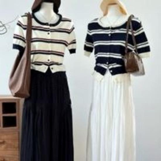 Stripe Knit Cardigan Top 2COLOR